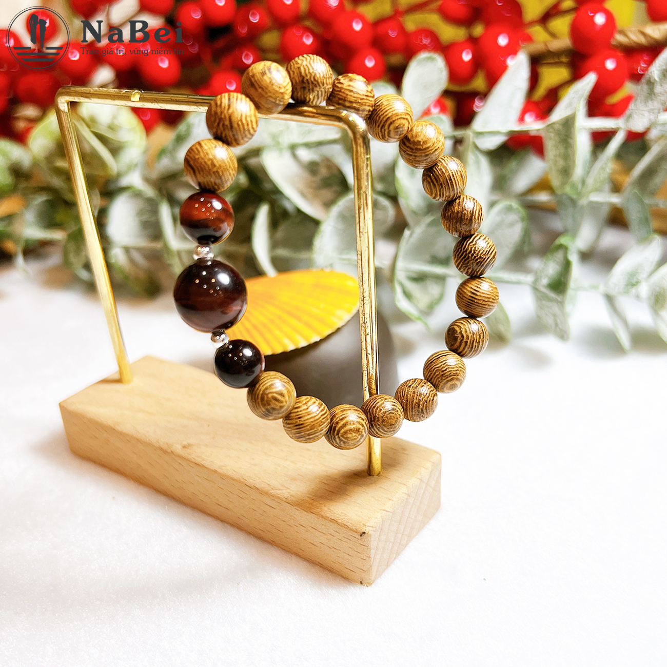 Vòng tay đá mắt hổ tự nhiên mix gỗ trầm phù hợp cho nam nữ mệnh kim, mộc, thủy, hỏa, thổ nb347 - phong thủy nabei store