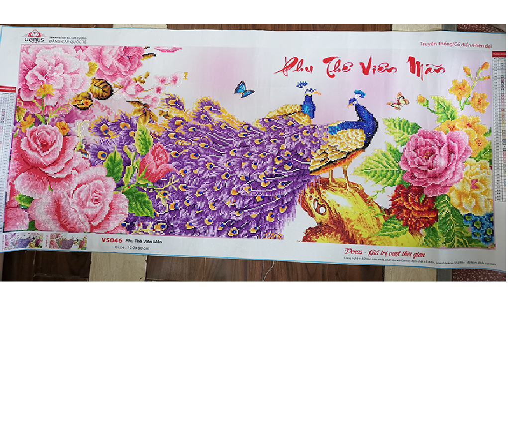 [HÌNH THẬT] tranh đính đá ĐÔI CÔNG phu thê viên mãn VS046 kích thước 120x60cm