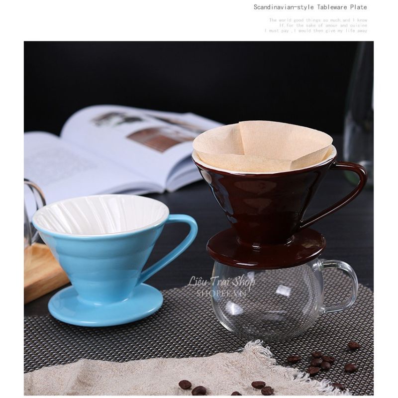 Phễu V60 bằng sứ mẫu xoắn ốc dùng pha Pour Over