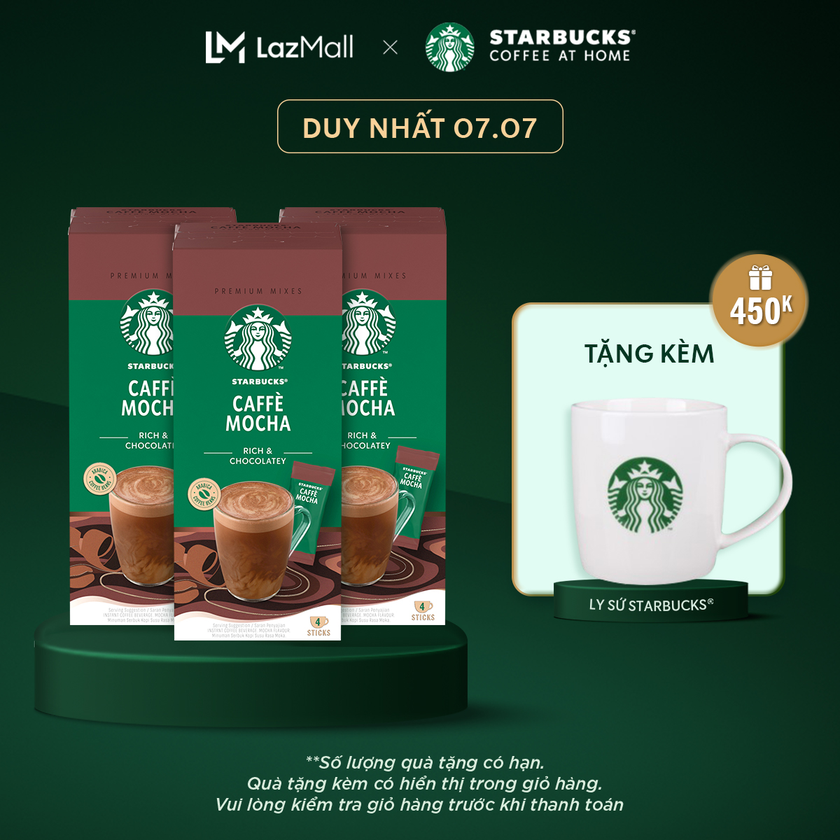 Combo 3 Hộp Cà phê hòa tan cao cấp Starbucks Mocha Hộp 4 gói x 22g