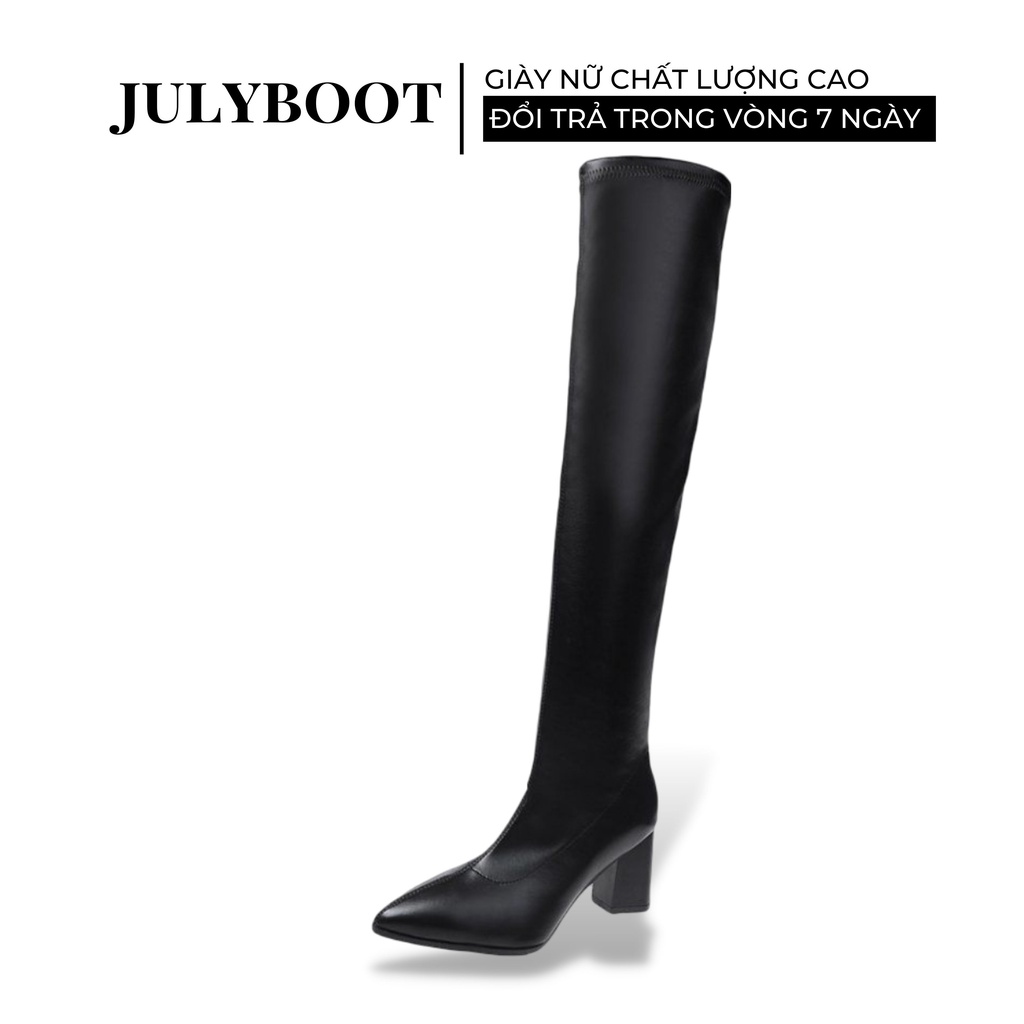 (SẴN) Boot nữ Đùi Dáng Basic Mũi Nhọn Gót Cao 7 cm Có Hình Thật pđ