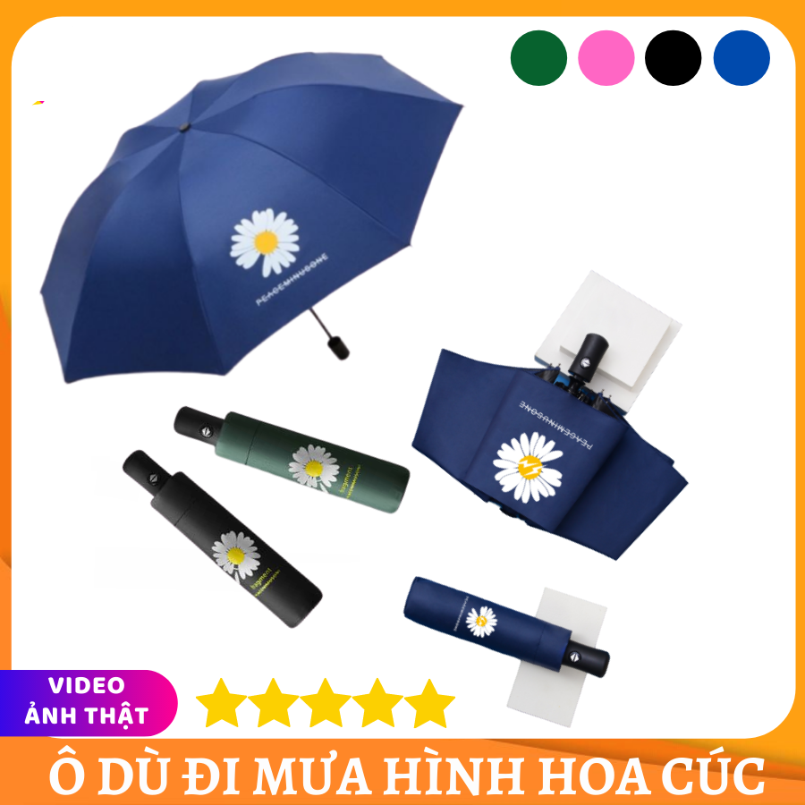Ô Dù Tự Động Gấp Gọn Hoa Cúc Hàn Quốc Đi Mưa Nắng - Ô Hoa Cúc Hót Trend Hàn Quốc Cute Đáng Yêu Cho Mọi Lứa Tuổi, Ô Dù Chống Tia UV Cao Cấp