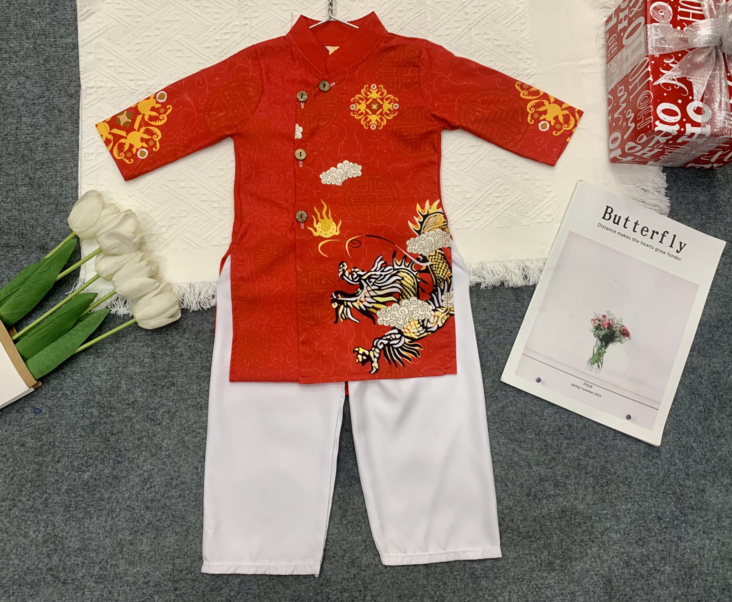 Bộ Áo Dài Lụa Bé Trai (6-18kg) (giao màu ngẫu nhiên)