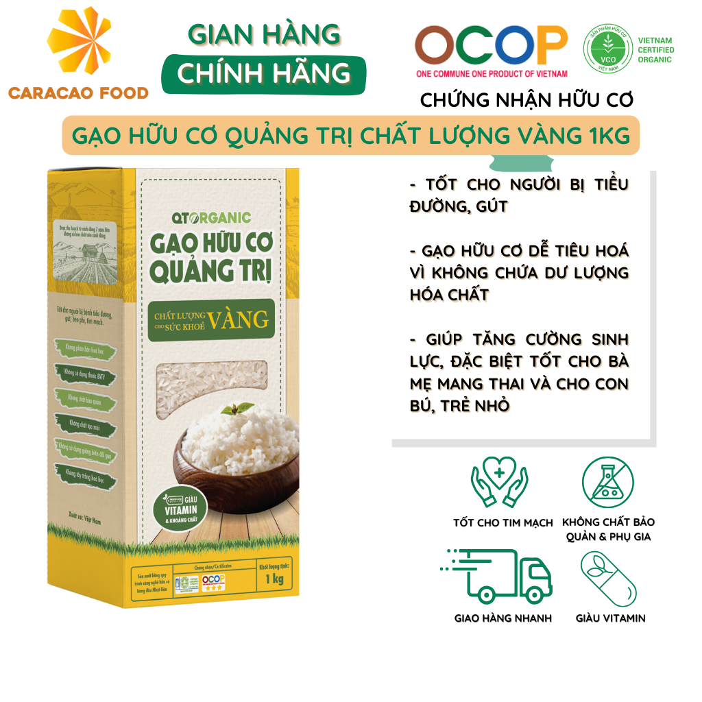 Gạo hữu cơ Quảng Trị chất lượng vàng 1kg hộp - Caracao Food