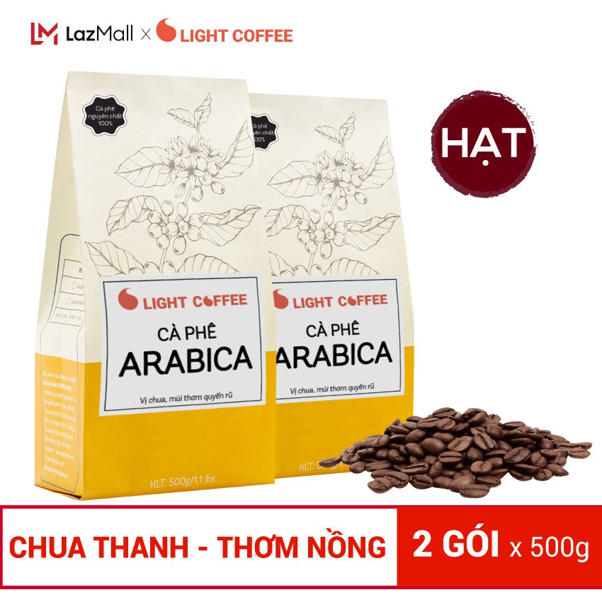 Cà Phê hạt Arabica nguyên chất 100% - Light Coffee - 2 gói (1kg)