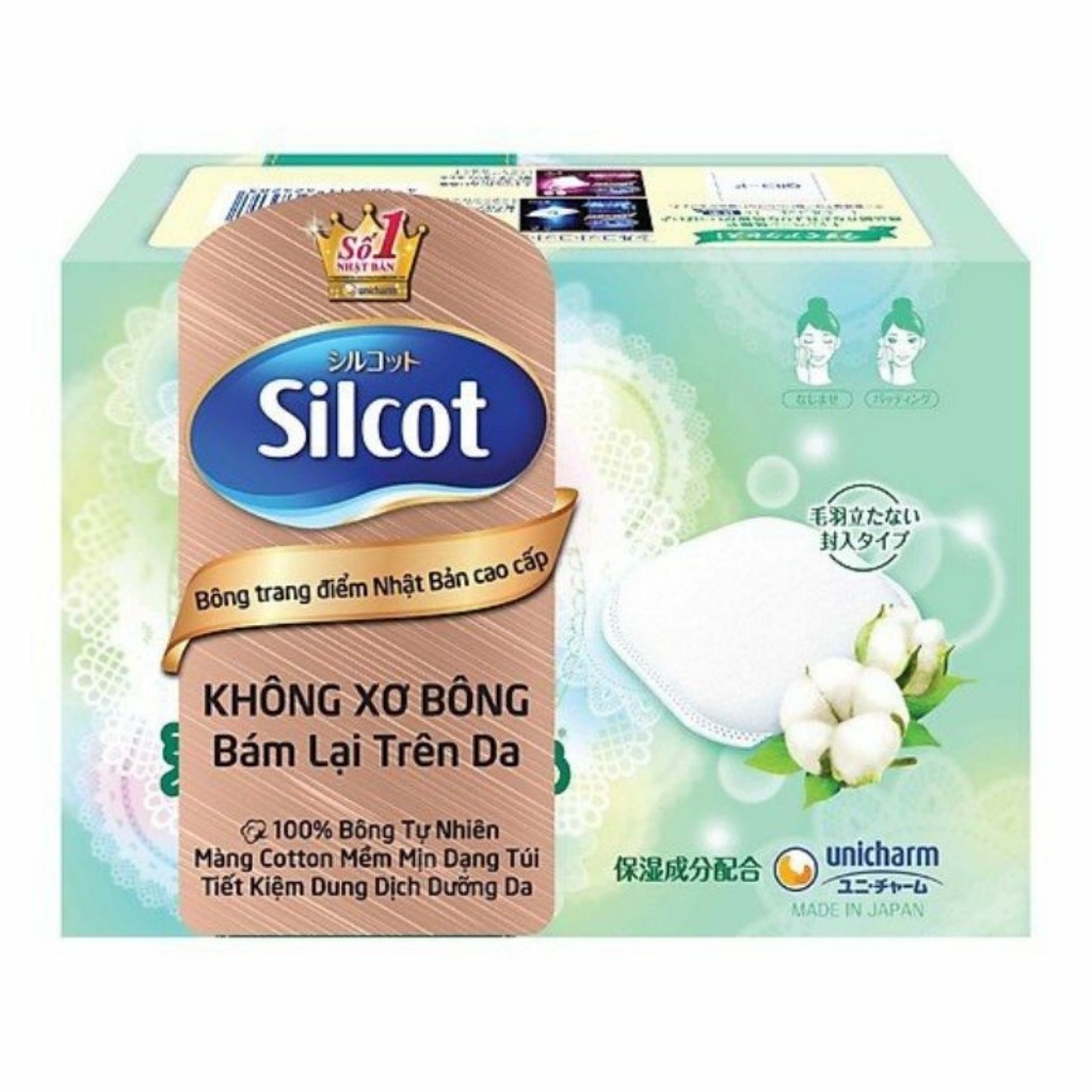 Bông tẩy trang silcot nhật bản hộp 66 miếng xanh lá - bông silcot unicharm xanh lá 66 miếng