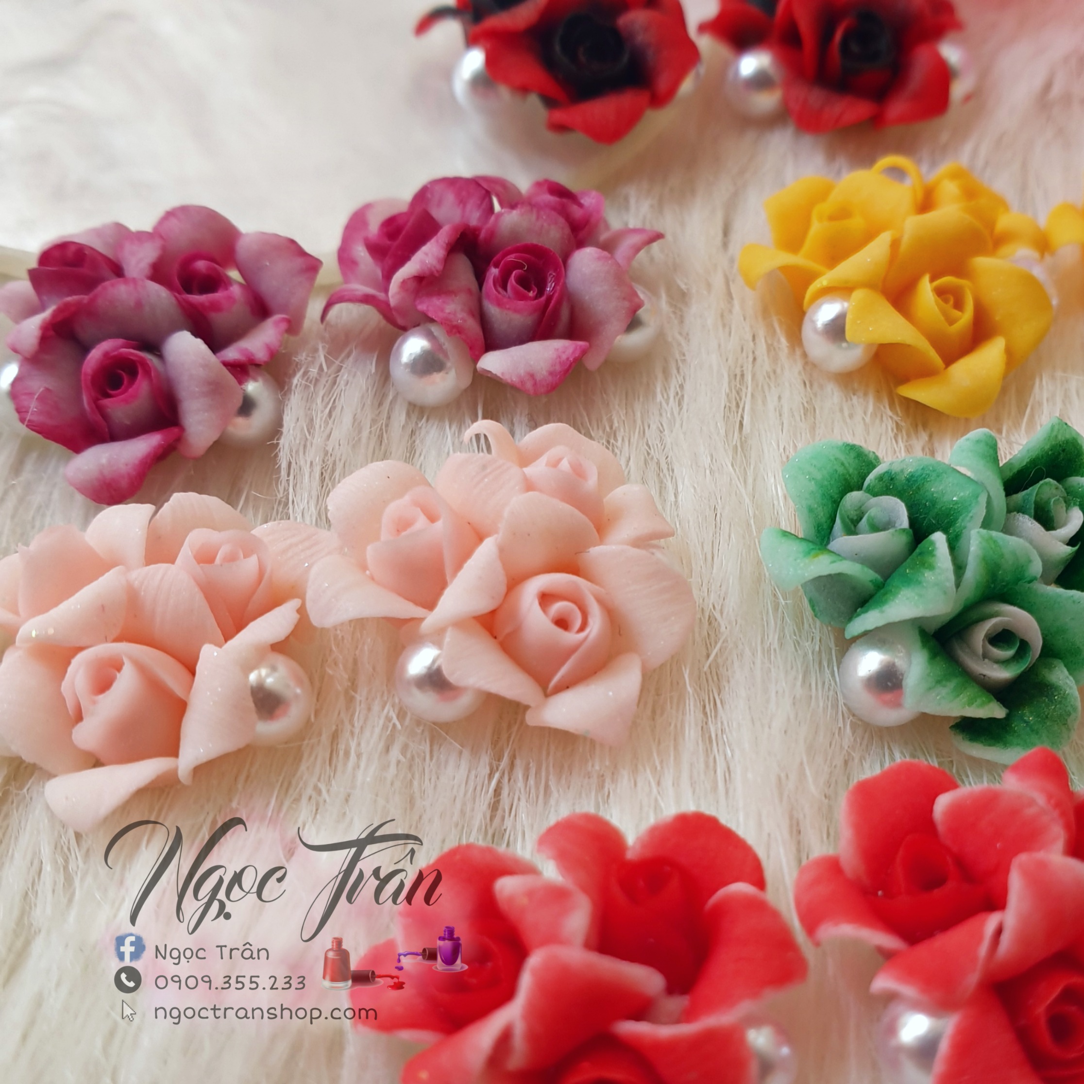 Hoa hồng ba - Hoa bột đính móng 16HA