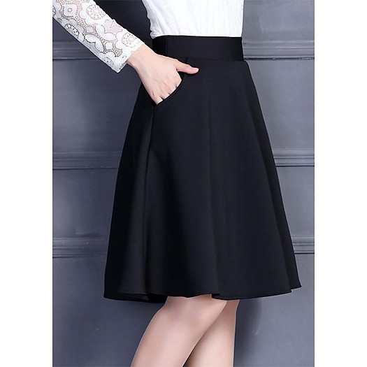 Chân váy xòe đầu gối có phối 2 túi