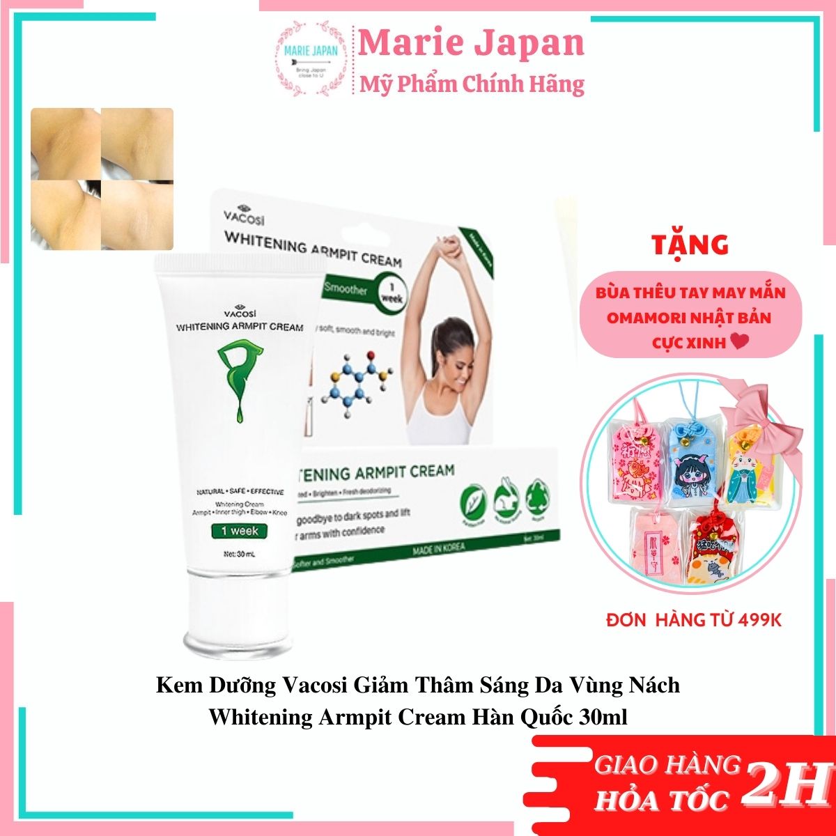 Kem trắng nách vacosi giảm thâm sáng da dưới cánh tay armpit cream 30ml