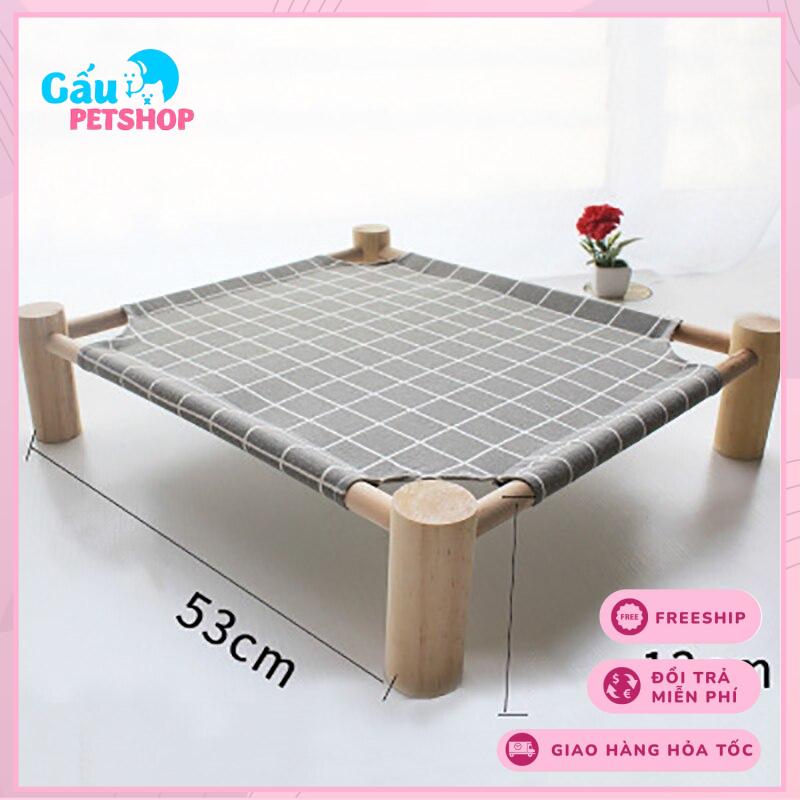 Giường gỗ bọc vải cho thú cưng chó mèo