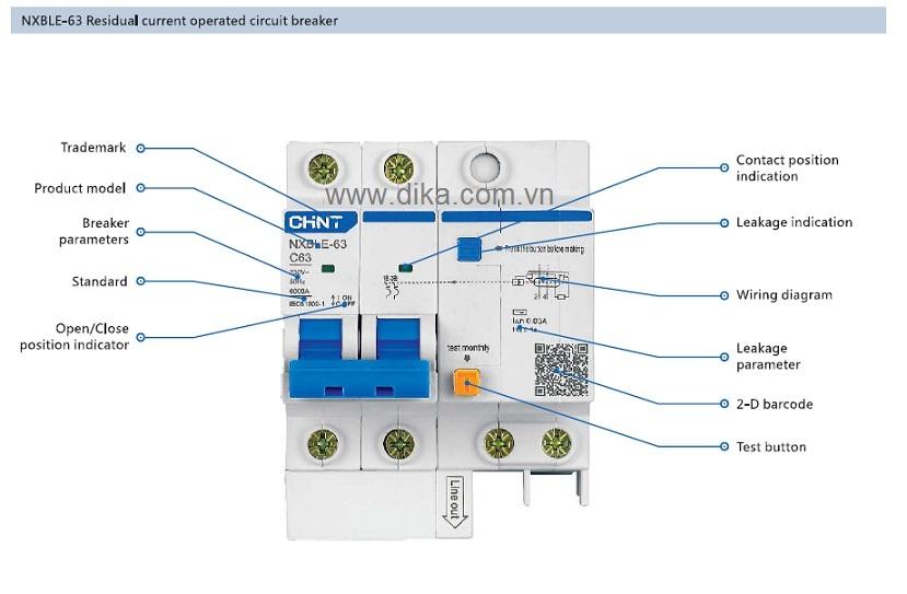 Attomat chống dòng dò Chint NXBLE-32 1P+N 32A
