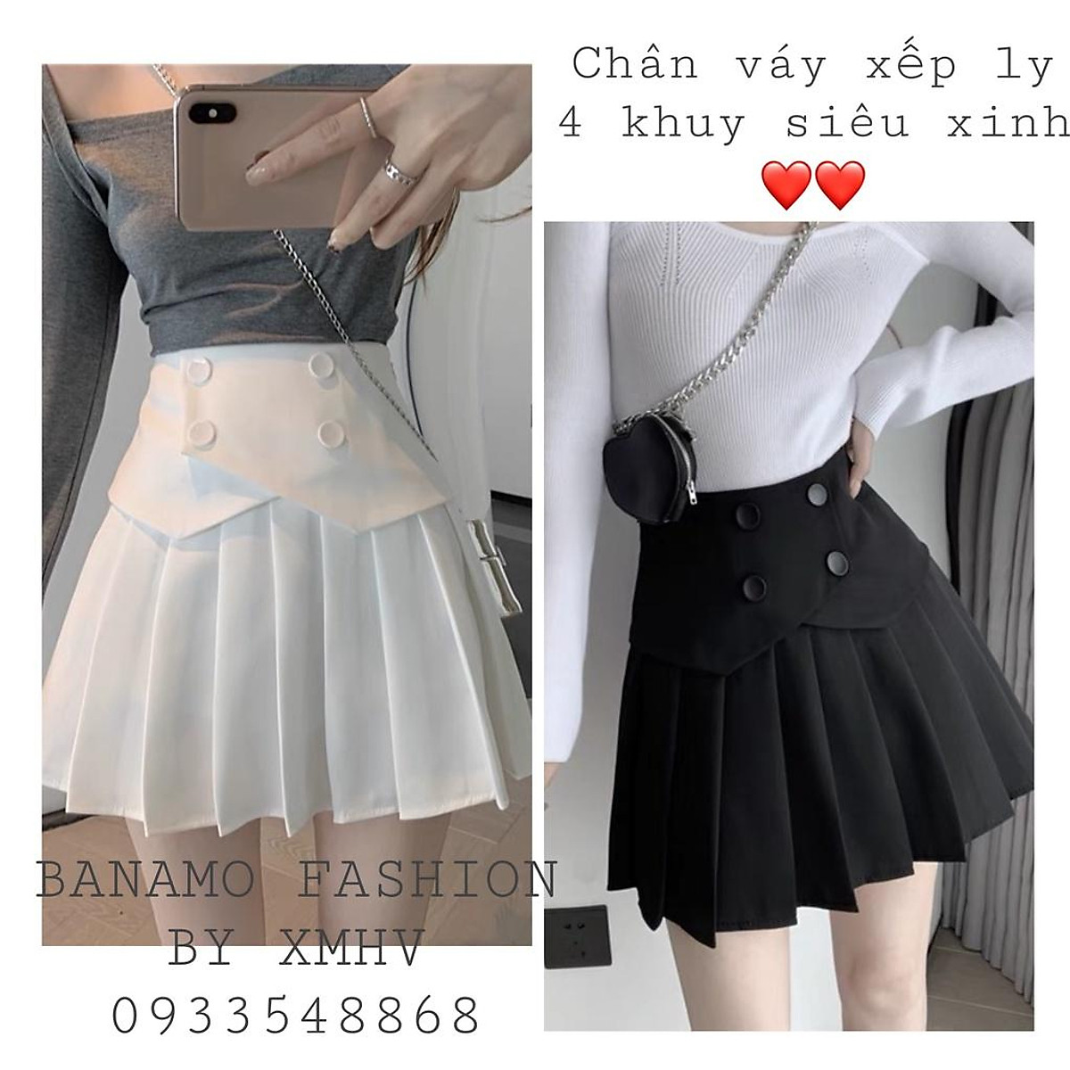 Chân váy xếp ly 4 khuy thời trang