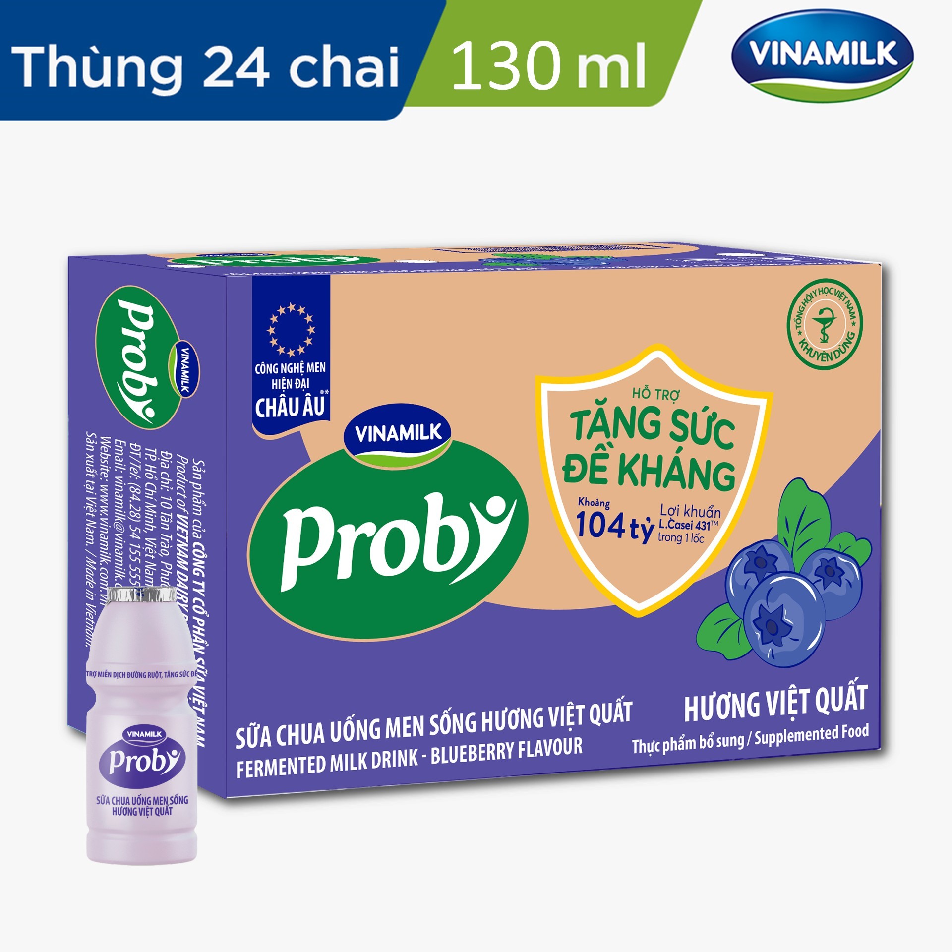 Thùng Sữa chua uống Probi Việt Quất chai x 130ml - 24 chai/Thùng Yogurt