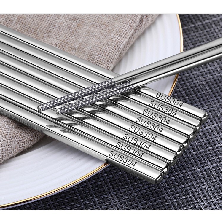 Bộ 5 đôi đũa inox Chống Trượt 304 Hàn Quốc ( cao cấp)