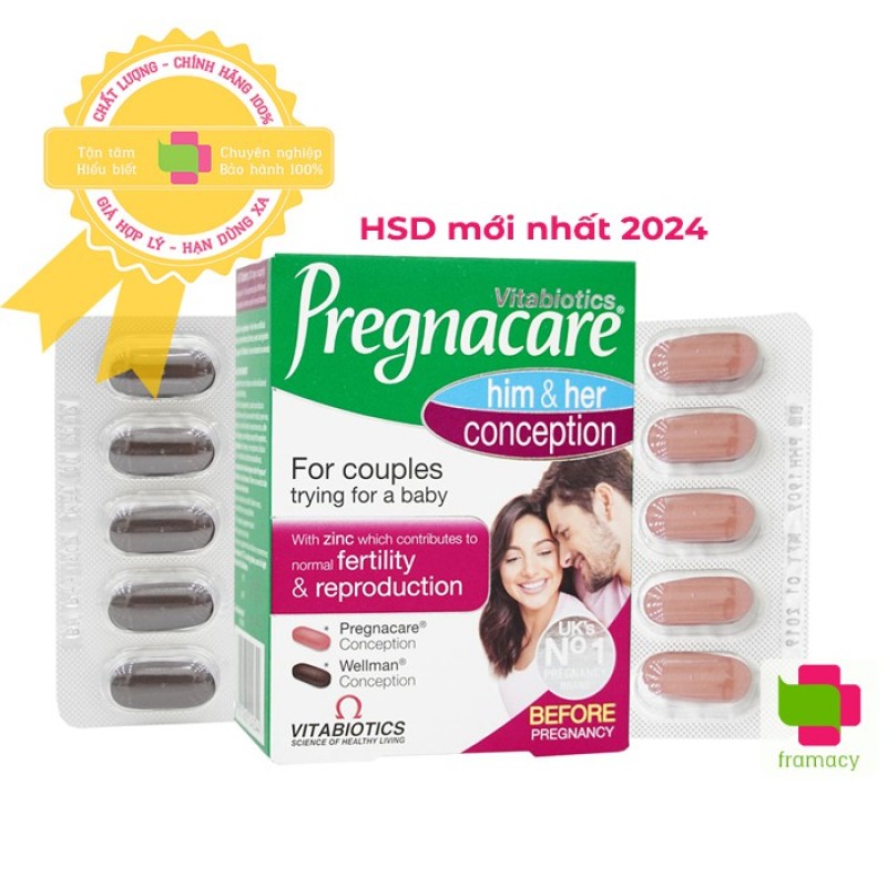 Vitamin Pregnacare Him and Her Conception, Anh (60 viên) tăng thụ thai cho vợ và chồng nhập khẩu