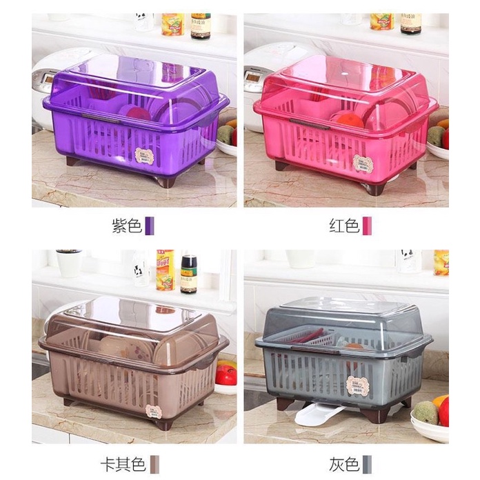 Rổ úp bát nhựa có nắp kèm khay thoát nước | bộ chậu kèm rổ úp bát size lớn có nắp kín chống bụi bẩn, ruồi muỗi