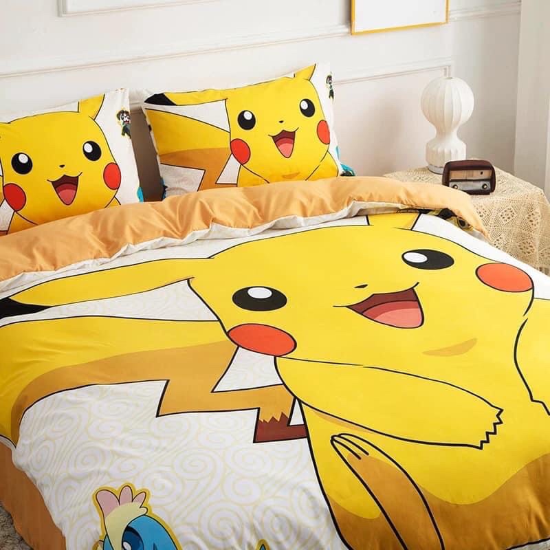 Bộ Drap & Chăn Phao Cotton Tina 3D Picachu