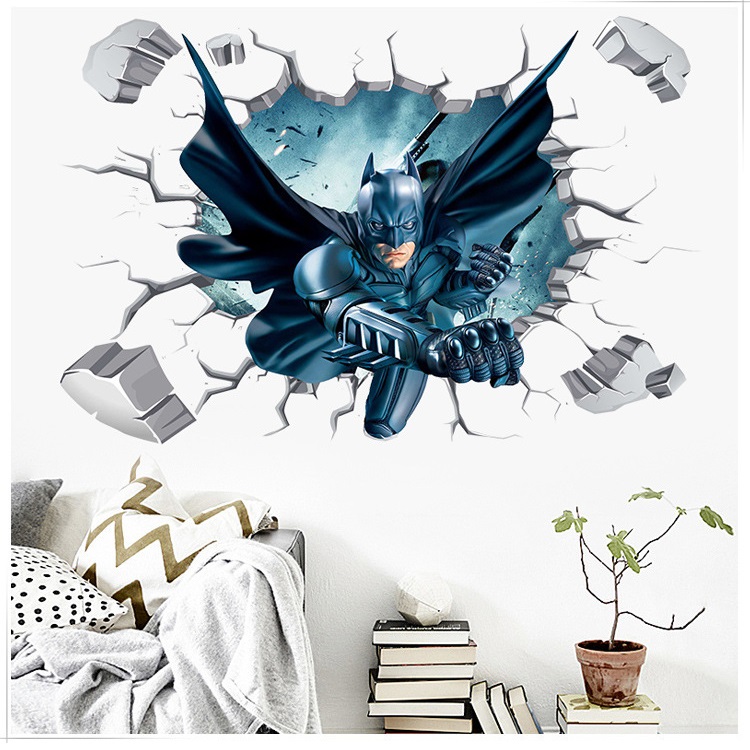 Decal dán tường 3D Người Dơi - decal Batman siêu anh hùng nhà DC