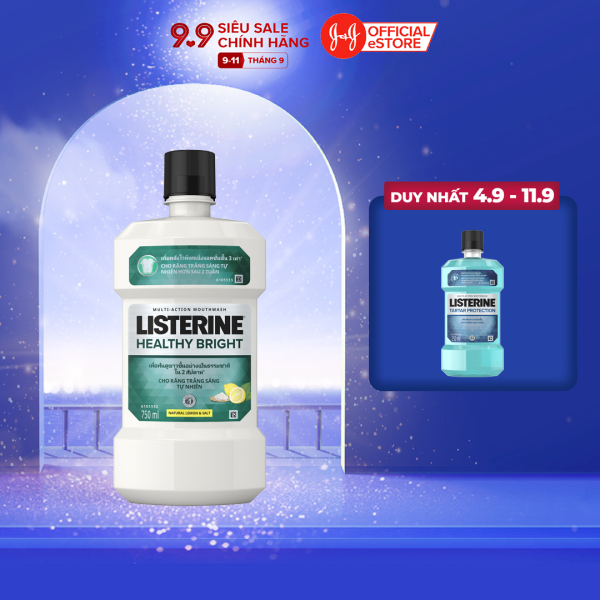 Nước súc miệng giúp răng trắng sáng tự nhiên Listerine Healthy Bright - Dung tích 750ml - 250ml