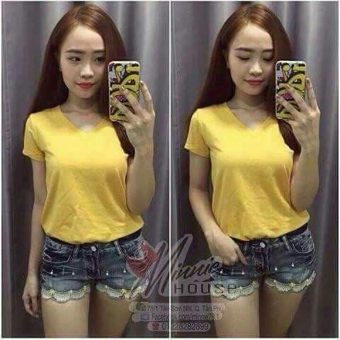Áo thun trơn cổ tim nữ về đủ màu