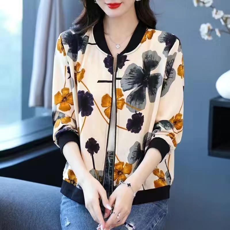 Women's Jacket 2023 Autumn New Chiffon Long Sleeve Sun Proof Jacket Fashion Baseball Uniform Printed Jacket Women's Jacket