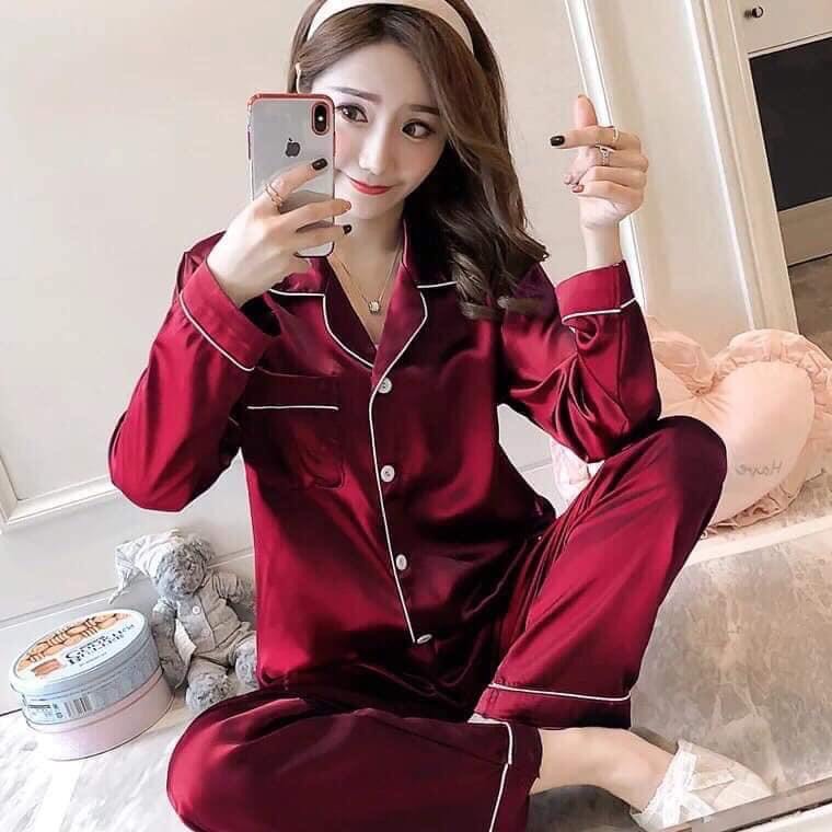 [HCM]Bộ pijama phi lụa loại 1 cao cấp quần dài 40 đến 58kg