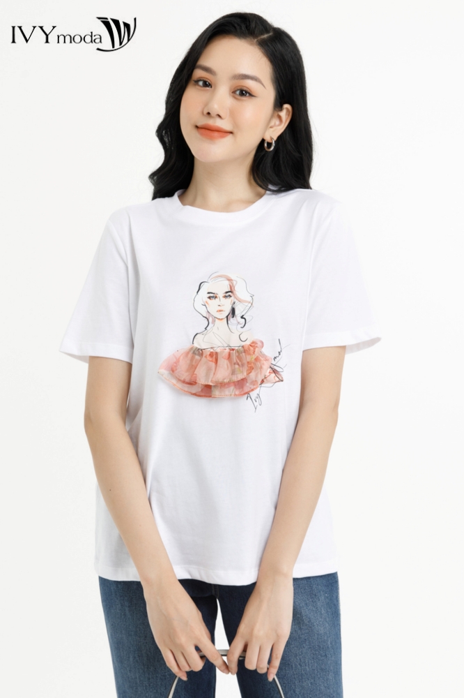 Áo thun họa tiết nổi IVY moda MS 57M7734
