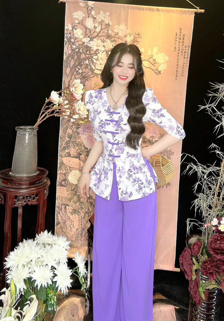 Bộ bà ba coor tym nút đôi lụa mango cao cấp