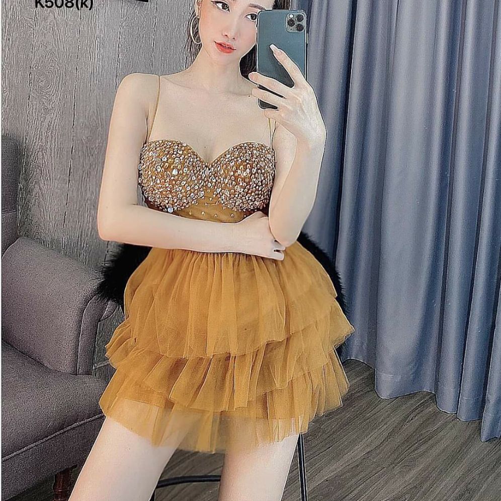 Đầm xòe 2 dây tầng kết chuỗi