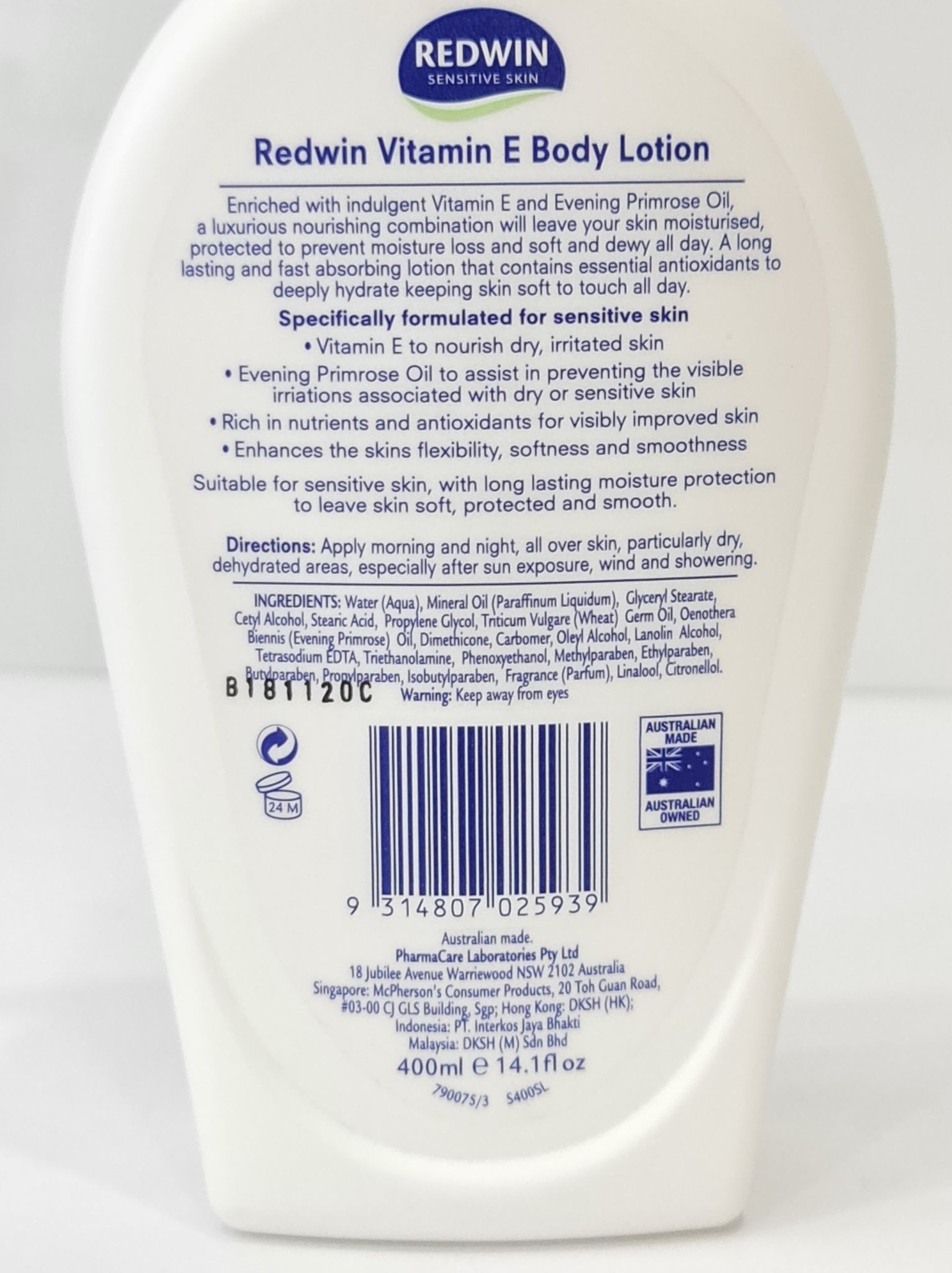 Sữa Dưỡng Thể Redwin Vitamin E Body Lotion 400ml Úc