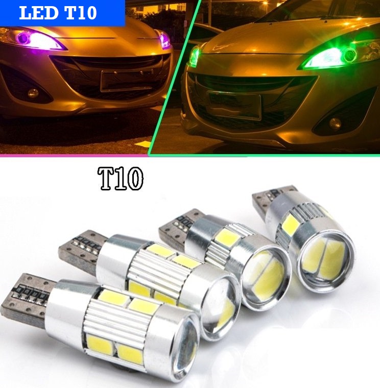 Bóng Đèn LED T10 10SMD 5630 Có Thấu Kính Lắp Đèn Chiếu Hậu, Xi Nhan, Sương Mù, Demi Xe Máy, Ô Tô, Xe Đạp Điện
