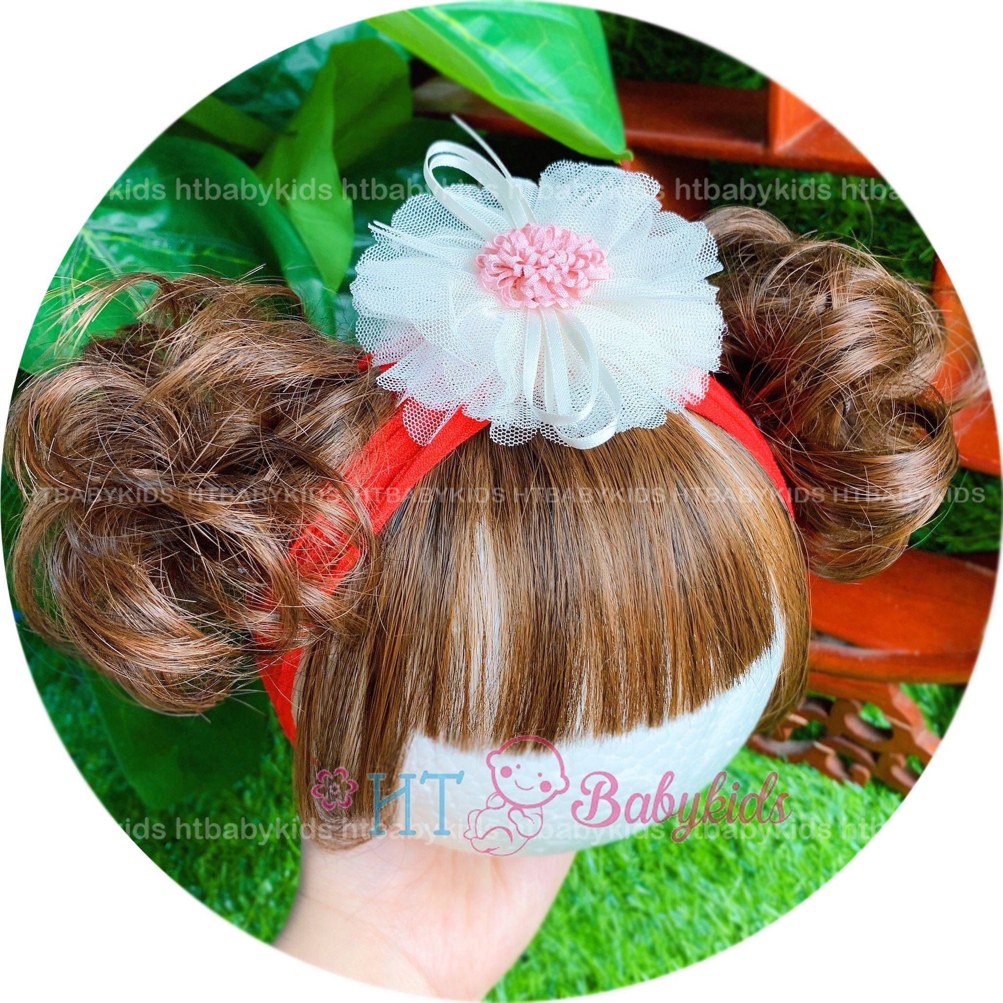Turban tóc giả xoăn 2 bên cho bé gái