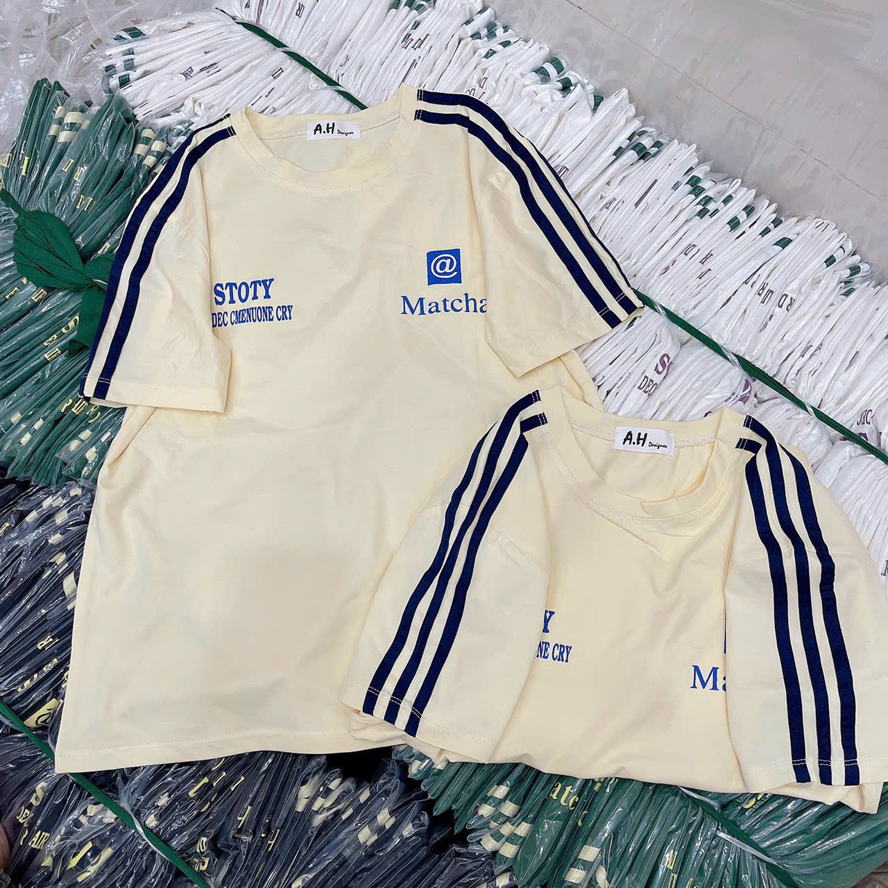 Áo thun cotton Thái nữ dáng vừa phối sọc tay ( Mã THÁI @ )