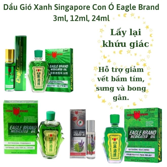 Dầu Gió Xanh Singapore Con Ó Eagle Brand 3ml, 24ml