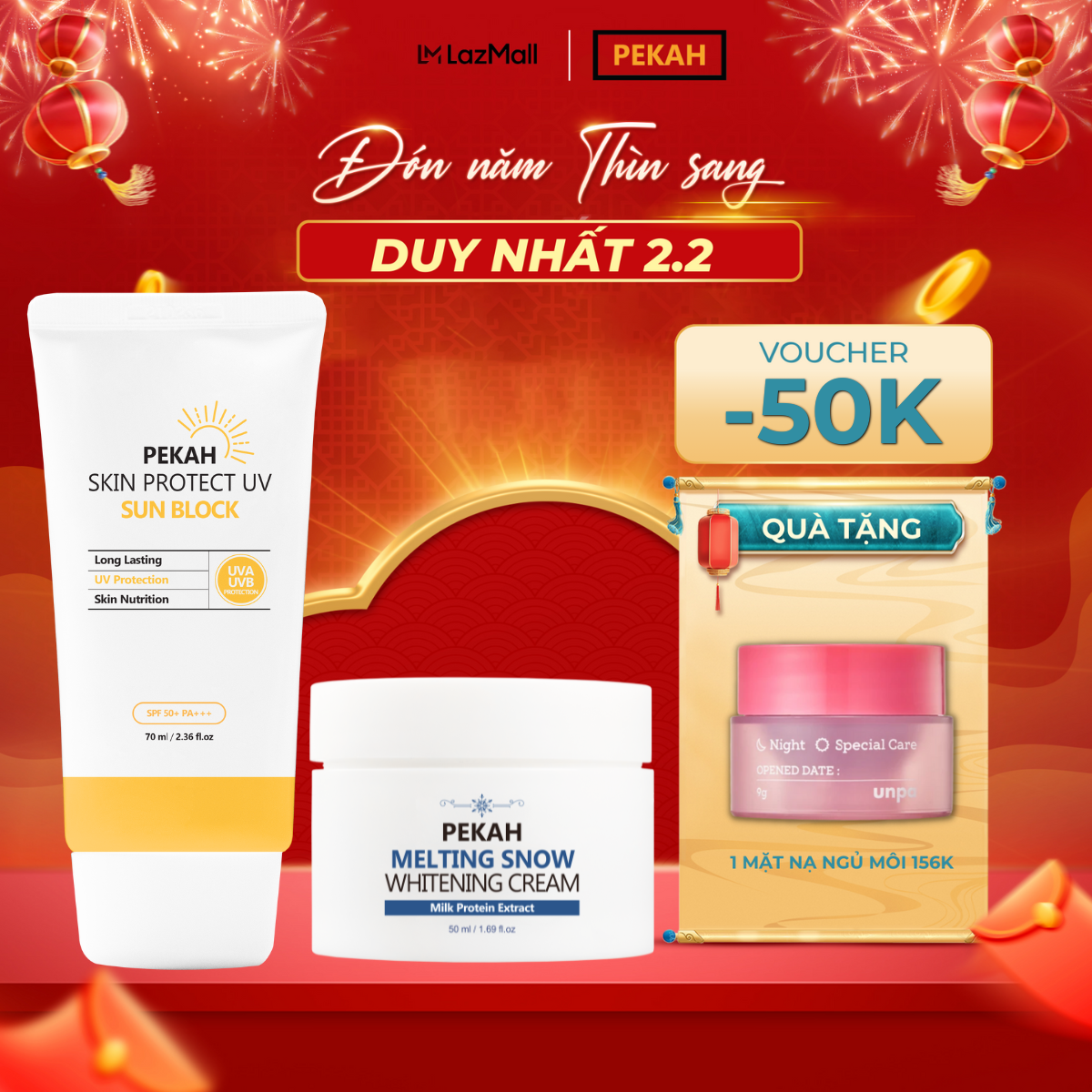 Kem dưỡng trắng nâng tone da Pekah Melting Snow Whitening Cream 50ml