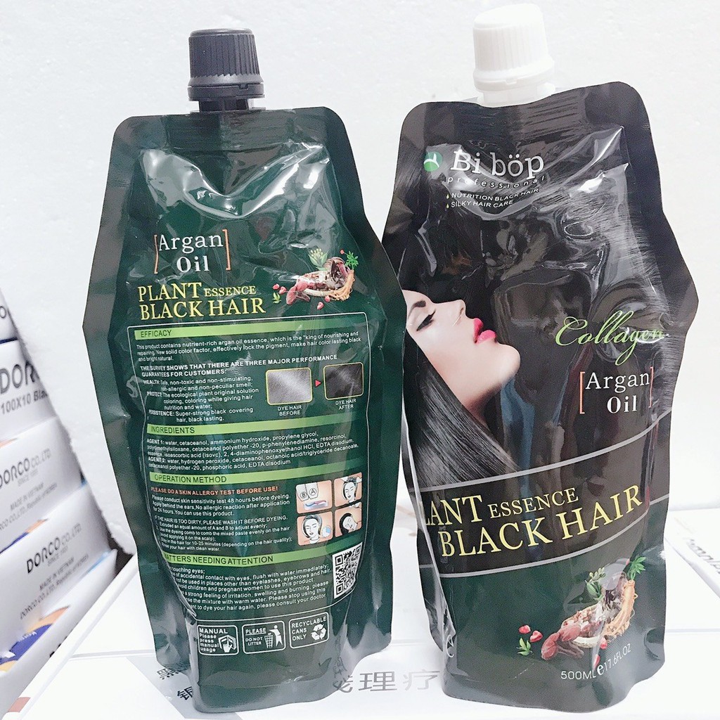 BIBOP - Nhuộm Đen ( Nâu ) Tóc Bạc BIBop , Ăn Bạc Ít Dính Da Đầu 500ml*2 [ Chính Hãng ]