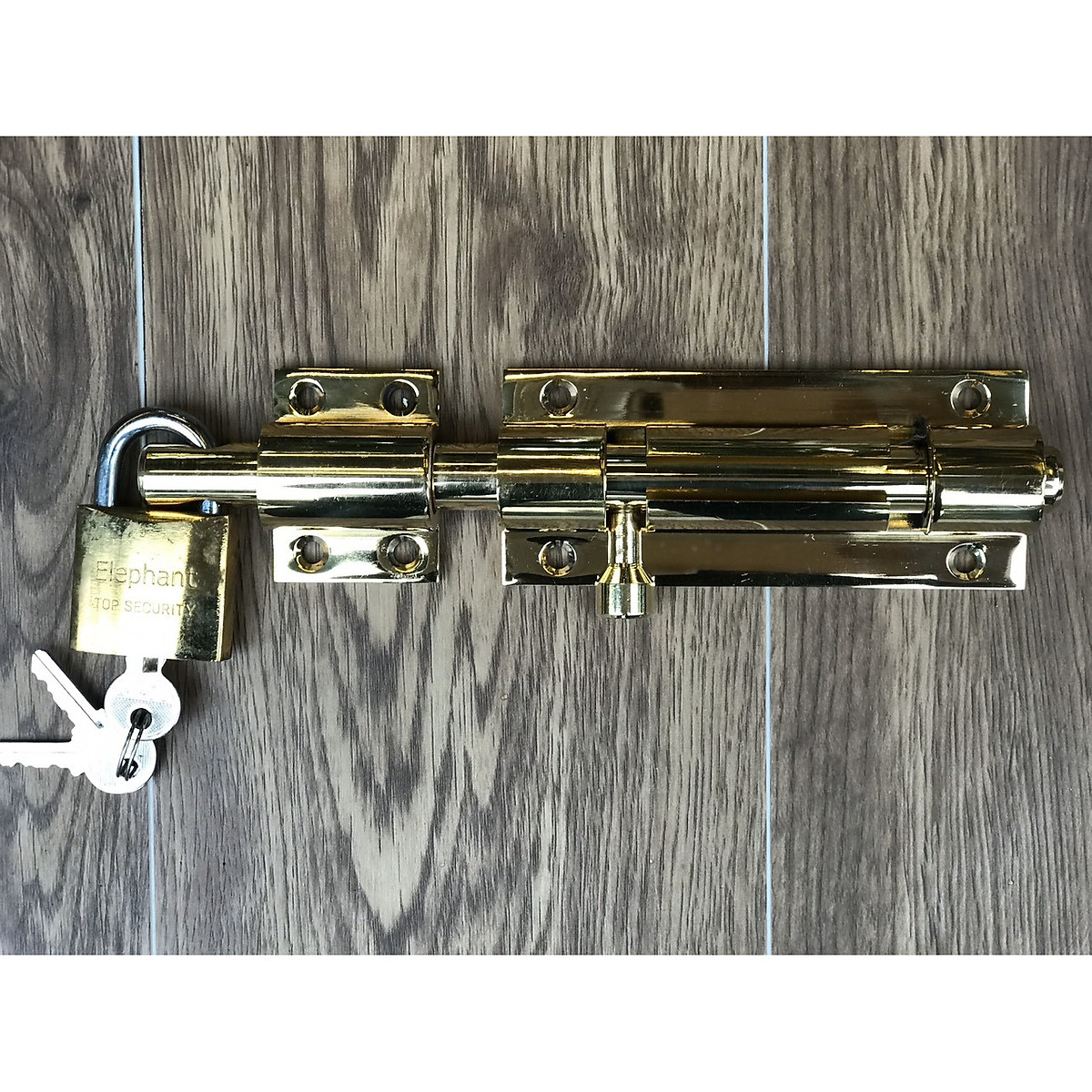 Chốt cửa đồng thau có dùng khóa ĐB 225x15mm, Chốt cổng