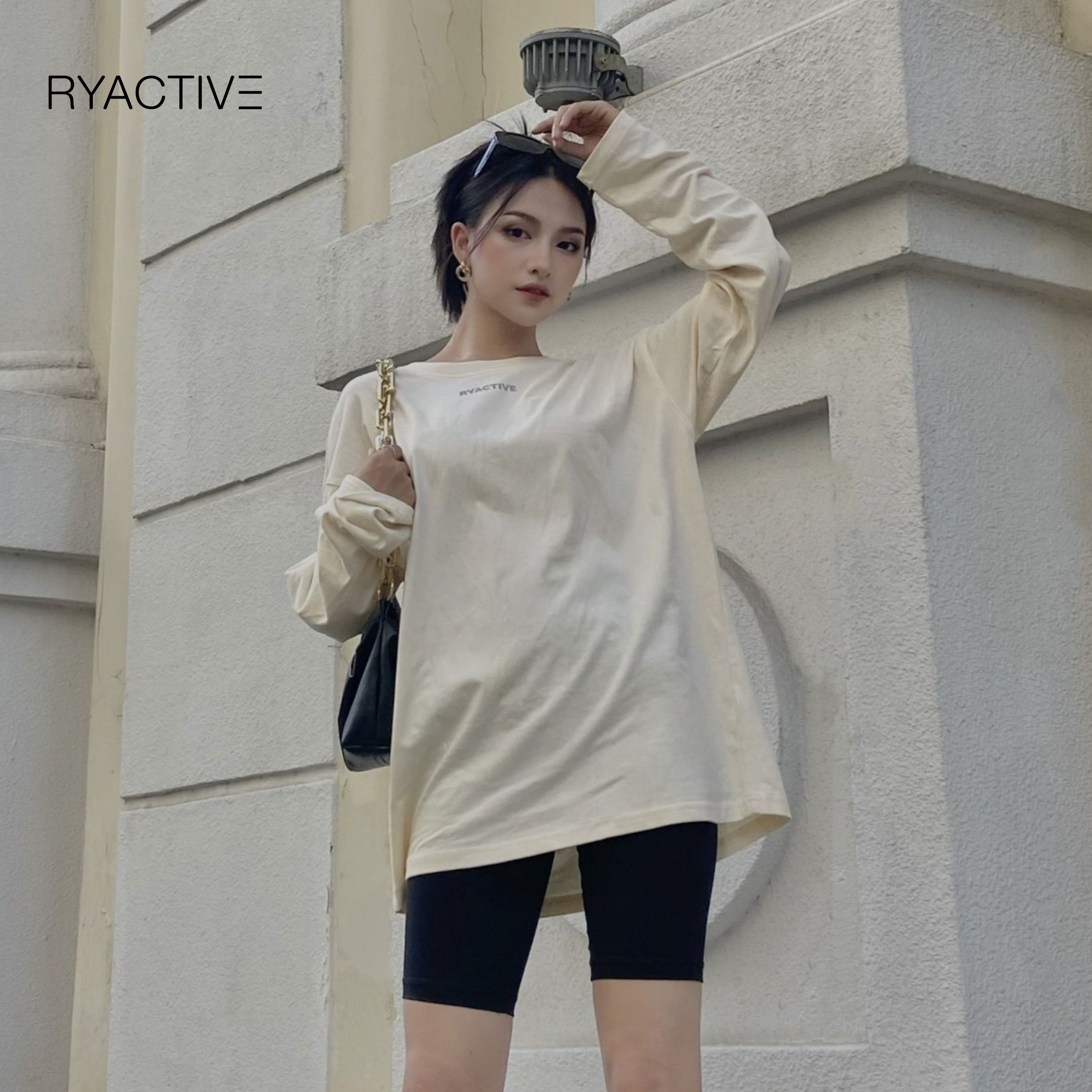 Áo thun oversized tay dài RYACTIVE - Oversized Longsleeves Tee Cream
