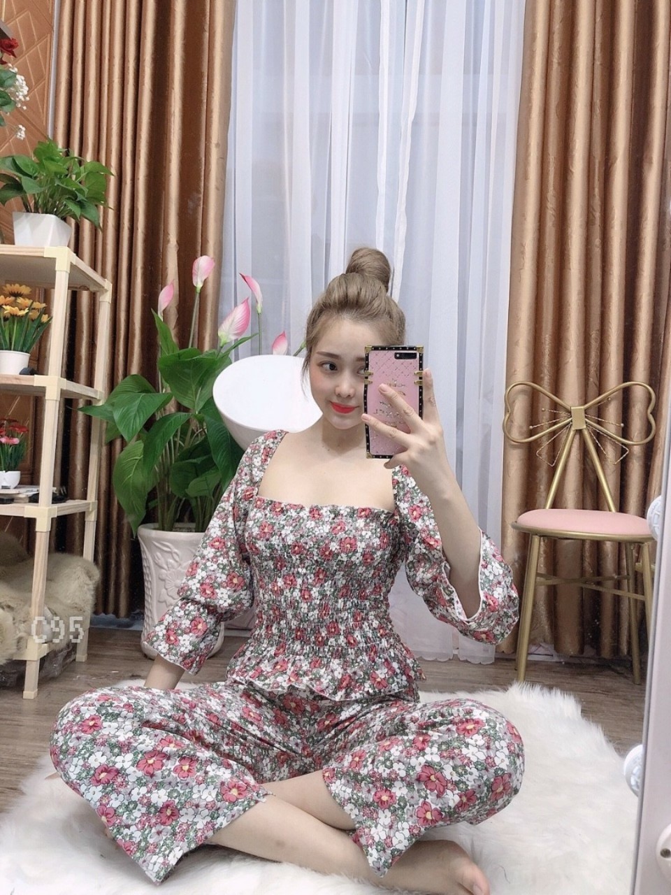 Sét bộ tay dài nhún hoa-ZU