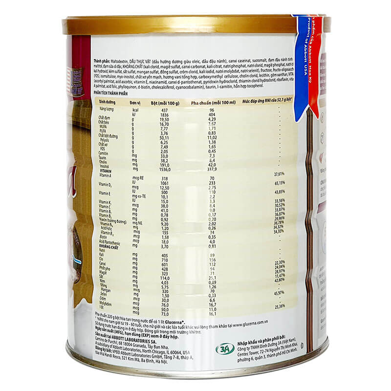 (Lon Móp nhẹ) Sữa Glucerna Hương Vani 850g (Date:.11/2024)