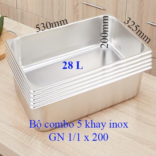 Combo 5 khay inox GN 1/1x200mm