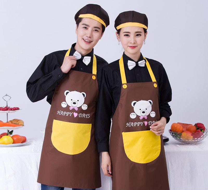 Tạp dề gấu chống thấm nhà bếp có túi, tạp dề nhà bếp, tạp dề gấu xinh xắn cho bạn gái