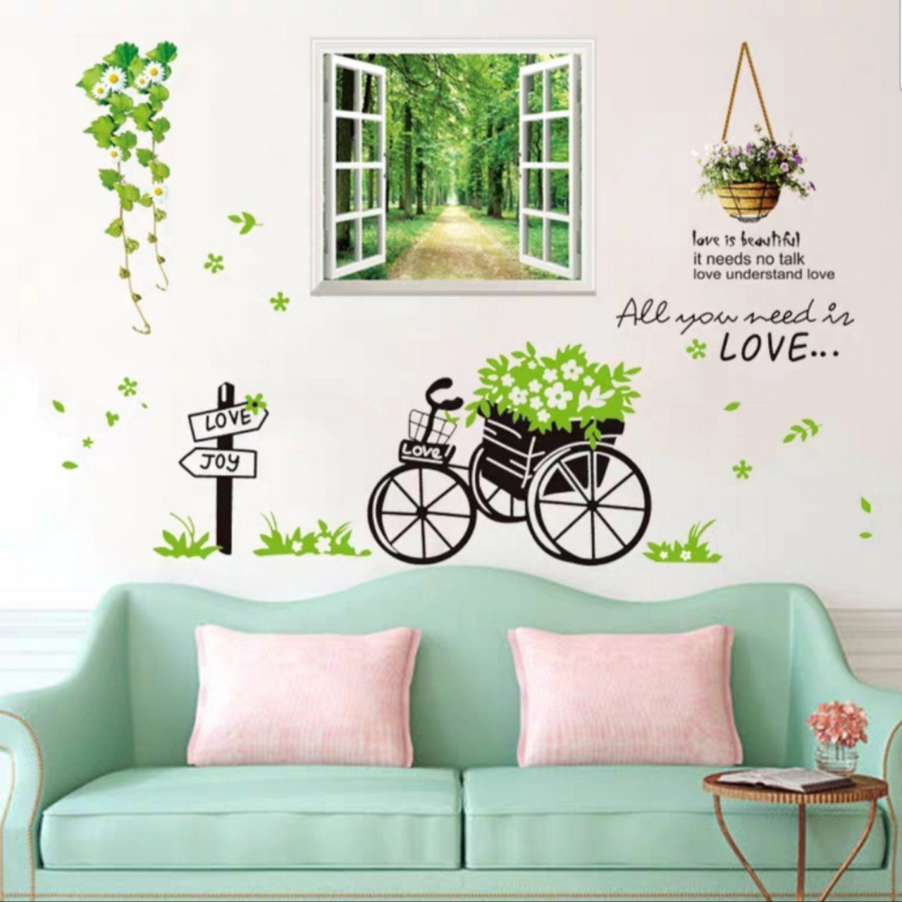 Decal dán tường COMBO HOA LÁ  - Decal siêu rẻ - có sẵn keo dán