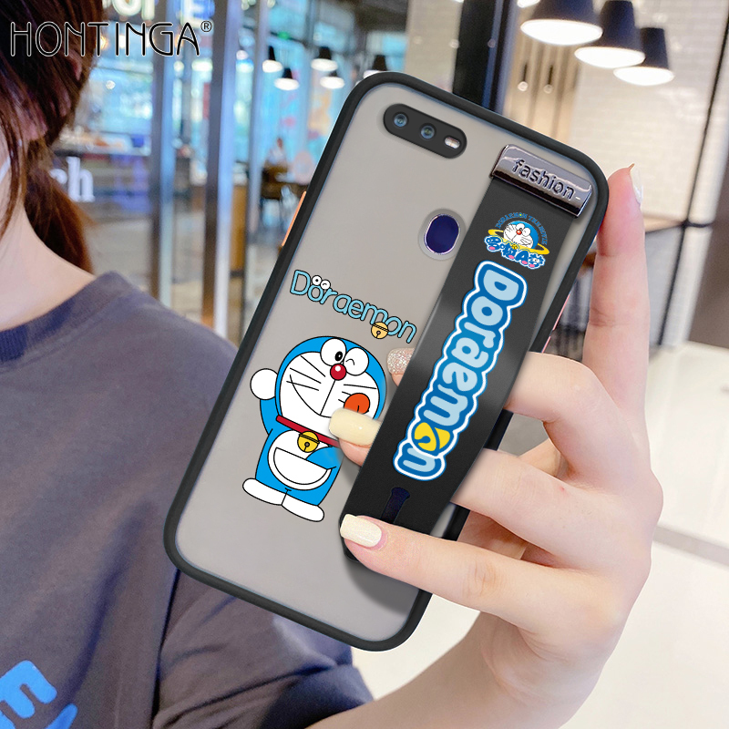 (With Wristband) Hontinga Casing Case For OPPO F9 Case Shockproof Cartoon Doraemon Phone Case Soft Edge Full Lens Protection Camera Protector Back Cover Casing Hard Case For Boys For Grils