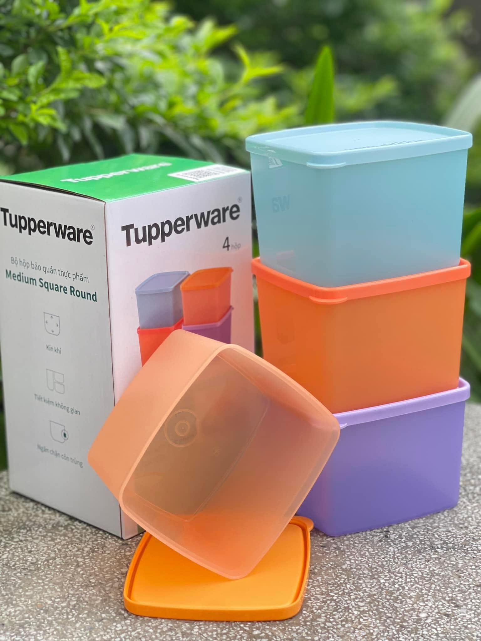 Bộ Hộp Medium Square Round 850ml (4 Hộp) - Tupperware