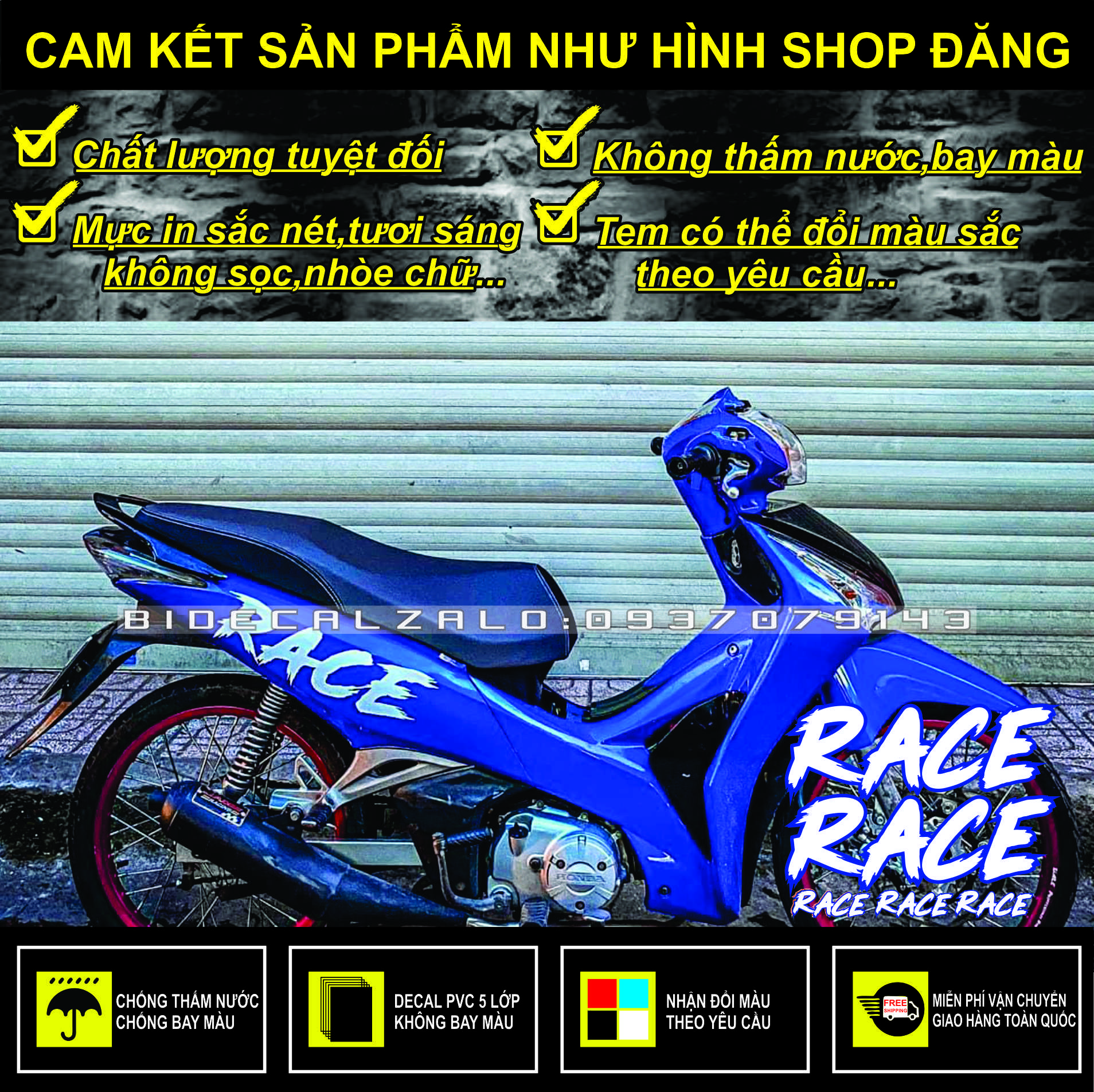 COMBO 5 TEM CHỮ RACE DÁN XE CỰC NGẦU