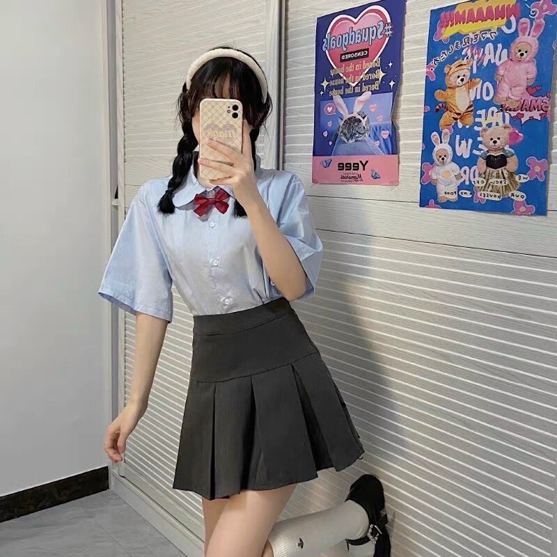 (Size 38-65kg) Chân váy chữ A xếp ly trước cạp cao.