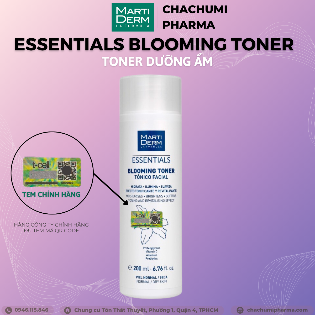 Nước Cân Bằng Dưỡng Ẩm Cho Da Thường Đến Khô - MartiDerm Essentials Blooming Toner