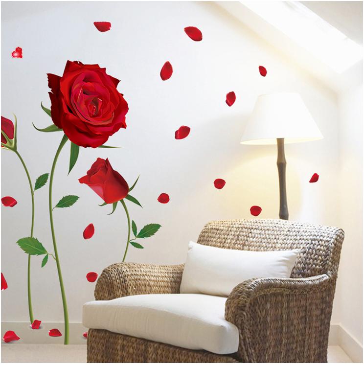 [HCM]DECAL DÁN TƯỜNG HOA HỒNG ĐỎ TO VÀ CẶP ĐÔI