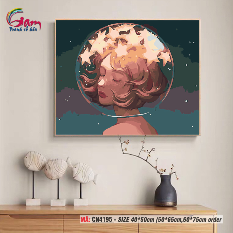 Tranh treo tường tự tô màu theo số sơn dầu số hóa Gam Anime cô gái hiện đại CN4195